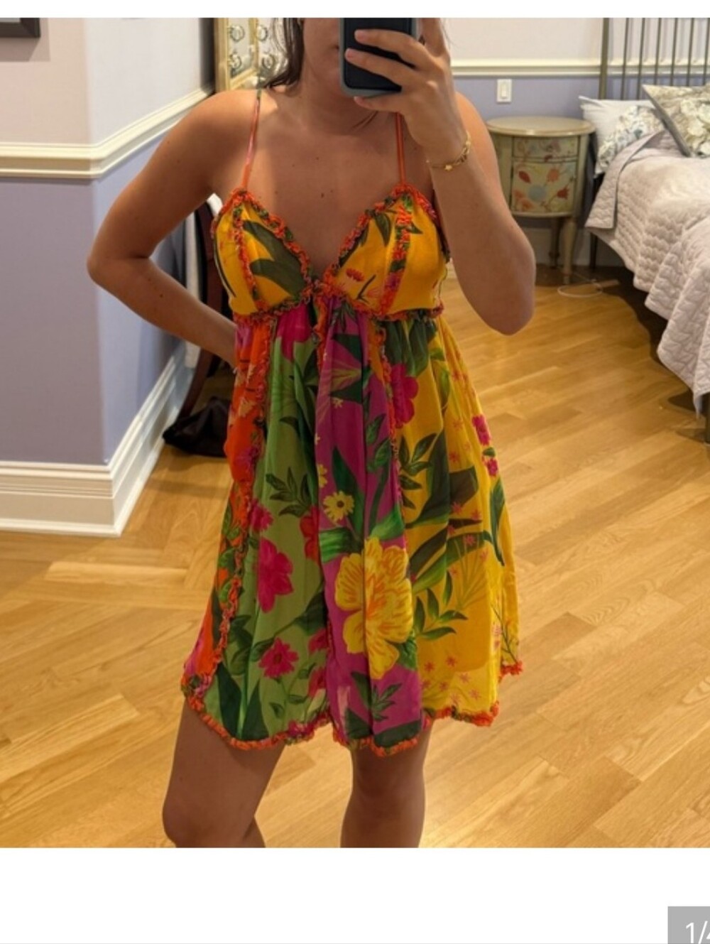 FARM RIO Bright Tropicsl Floral Mini Dress - Picture 1 of 6